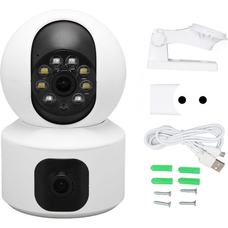 Caméra de Surveillance WiFi 2.4G Double Objectif, Vision Nocturne HD Couleur, Détection de Mouvement, Audio Bidirectionnel, Caméra sans Fil, Prise UE 100-240V (1/5)