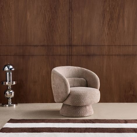 Fauteuil pivotant. rotatif 360° en tissu avec coussin beige - L 76 x P 76 x H 76.5cm - Elias (1/5)