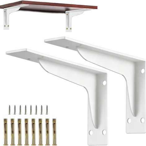 Supports d'étagère en métal en L, 2 pièces, supports pour étagères murales avec vis et chevilles, supports d'angle résistants pour étagères, bibliothèque, cuisine, salle de bains et garage (1/5)