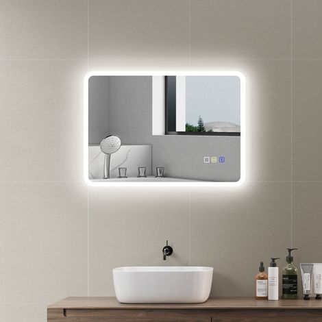 LED-Badezimmerspiegel mit Bluetooth, 50 x 70 cm, Touch-Schalter, einstellbare Beleuchtung, 3 Farben, Antibeschlag, Memory-Funktion, silber (1/5)