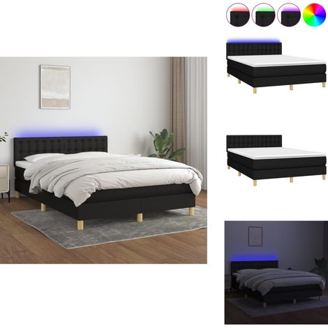 Boxspringbett mit Matratze & LED Schwarz 140x200 cm Stoff - Boxspringbett - Doppelbett - Schlafsystem - Lattenrost - Bettauflage (1/5)