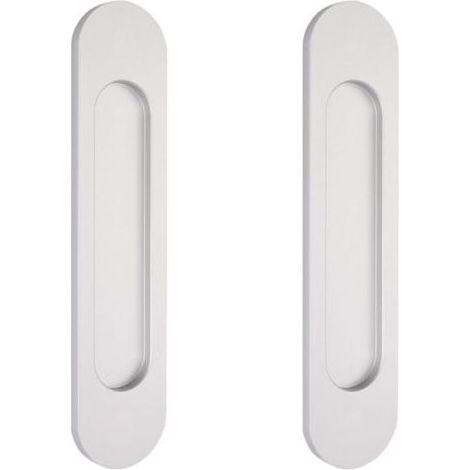 2 poignées de porte coulissantes ovales argentées de 15 cm autocollantes, poignées de porte affleurantes en aluminium, pour portes de grange coulissantes, fenêtres et placards sans perçage (1/4)