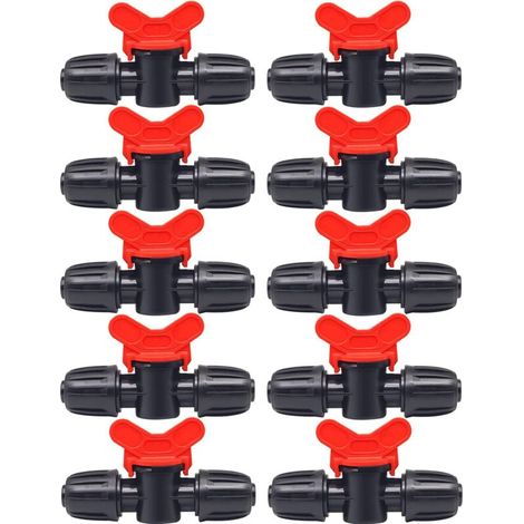 10 Pcs Irrigation Switch Valve, Irrigation Pipe Valve Switch, PE Plastic Garden Tap, Double Male Barbed Tap, for Garden Lawn Irrigation, for 16mm Hose