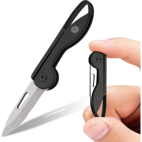 Mini Klappmesser Titan Schlüsselanhänger Rasiermesserscharf Leicht EDC für Camping Outdoor Schwarz