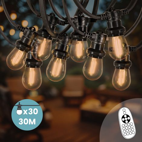 Guirlande Guinguette 30M 30 Bulbes Filament Ambré avec Variateur de Luminosité et Télécommande - Guirlande Lumineuse Ampoule E27 à Intensité Variable - Guirlande Guinguette Led Dimmable (1/5)