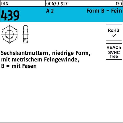 Sechskantmutter DIN 439 Form B BM 14 x 1,5A 2 25 Stück