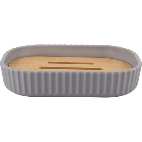 Portasapone AWD INTERIOR Rayon 1636 con scolapiatti, grigio opaco con bambù (1/3)