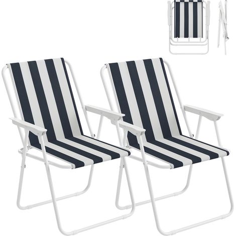 WOLTU 2x Sedia da campeggio pieghevole Sedia pieghevole Sedia da giardino con braccioli Bianco+Blu