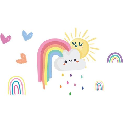 Un conjunto de pegatinas de pared con motivos de arcoíris, sol, nube, estrella y corazón. Pegatinas decorativas para dormitorio, sala de estar u oficina. (1/5)