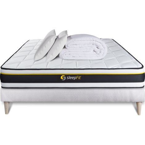 Komplettpaket - Matratze 140x190 cm + Boxspringbett mit Lattenrost (im Set) + 2 Kopfkissen + Bettdecke - Soft