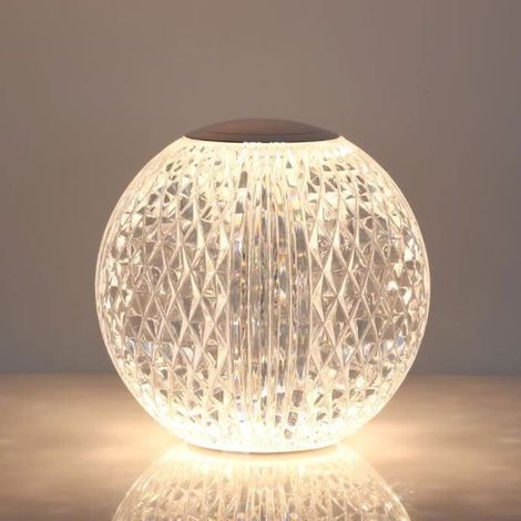 Bardusch - Lampe de Table LED En Cristal Diamant,Ronde 8cm Diamètre Lampe Diamantaire de Table,Lampe de Chevet En Forme de Diamant (1/4)