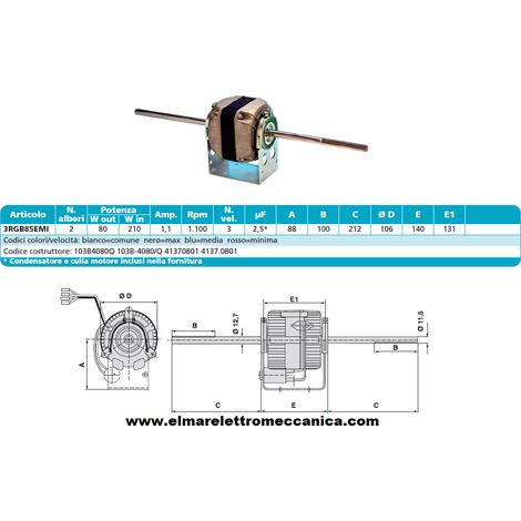 EMI 103B-4080/Q Motore BIALBERO 3 Velocità 210 W aspiratore Fan Coil