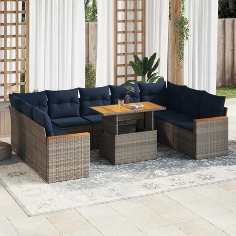 Set de sofás de jardín y cojines 10 pzas ratán sintético gris vidaXL (1/5)