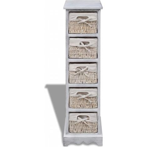 Struttura in Legno con 5 Cestini Intrecciati Bianchi DAS336584 (1/5)