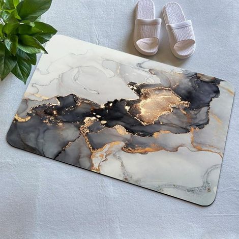Tappetino da bagno in marmo nero e bianco oro, super assorbente e ultra sottile (4060 cm) (1/4)