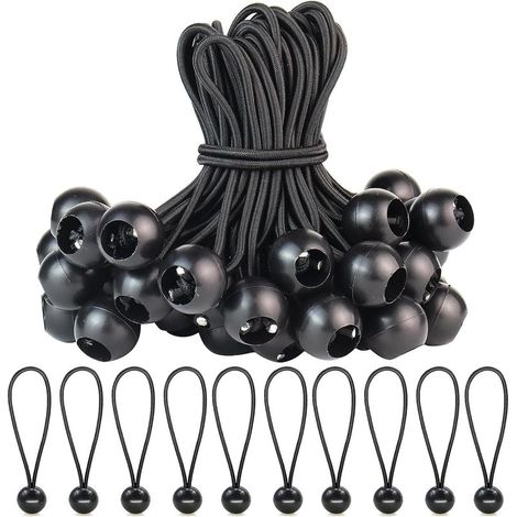 Tendeurs élastiques, 50 tendeurs élastiques avec boule pour bâches, tentes, voiles d'ombrage, 200 mm (noir) (1/5)