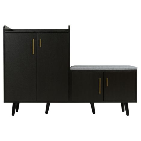 Meuble à chaussures 4 portes noyer noir, poignées métal 120 cm