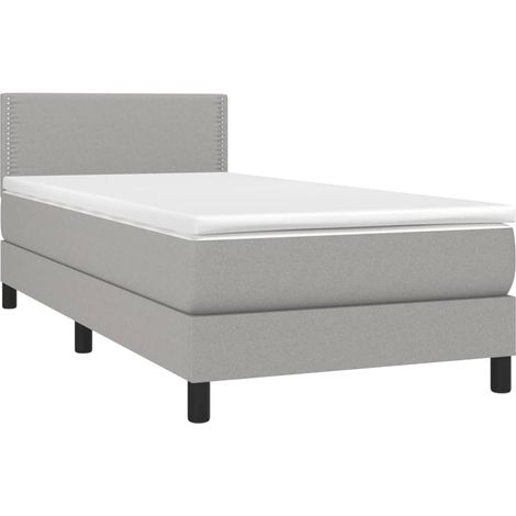 Cadre de lit LED avec sommier tête de lit matelas 90x190cm tissu gris clair TDL0209477 (1/5)