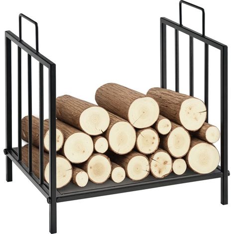 Range bûches Porte-bûches Etagère porte bois de cheminée charge max. 15 Kg dim. 44L x 33l x 46H cm métal époxy noir (1/4)
