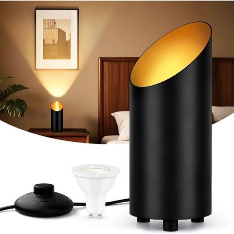 5W LED Uplight Spot Spot de sol étanche 400LM Aluminium Lampe de sol intérieur Salon, Lampe de sol avec interrupteur au pied, Noir, ampoule GU10 2700K blanc chaud incluse (1/5)