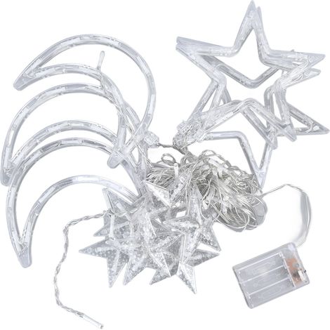 Ramadan Eid Lichterkette mit 126 LEDs, 3 m, Sterne und Monde, 2 Beleuchtungsmodi, Schlafzimmer-/Wohnzimmerdekoration, batteriebetrieben (Batterien nicht enthalten, BZ2503-W, höhenverstellbar) (1/5)