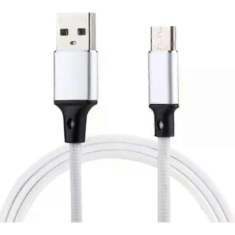 Câble de charge USB-C - 1 m, sortie 2 A, gaine en nylon tressé, blanc (1/5)