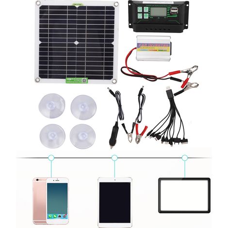 Système de panneau solaire 40 W, contrôleur de charge 100 A, kit onduleur solaire 12 V CC vers 220 V 220 W (1/5)