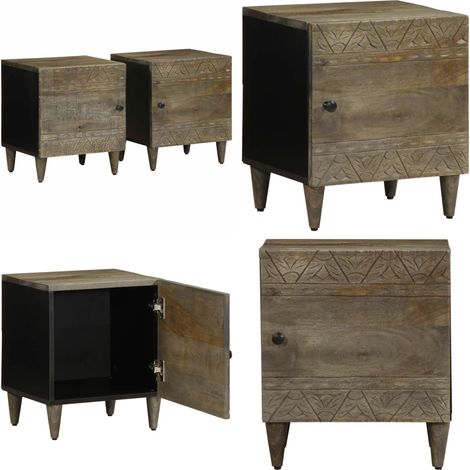 vidaXL Tables chevet 2 pcs gris clair 40x33x46 cm bois manguier solide (1/5)