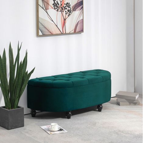 Banc de rangement 120x46x42 cm vert foncé – assise capitonnée, sans matelas (1/5)