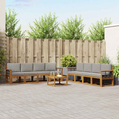 Outdoor-Sofagarnitur mit Kissen 9 pcs Natürlich und Hellgrau