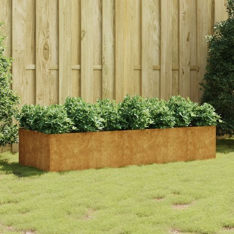 Le Poisson Qui Jardine – Jardinière en acier corten 200 x 80 x 40 cm – Aspect rouille – Rectangulaire pour balcon, patio et jardin – Durable et anticorrosif (1/5)
