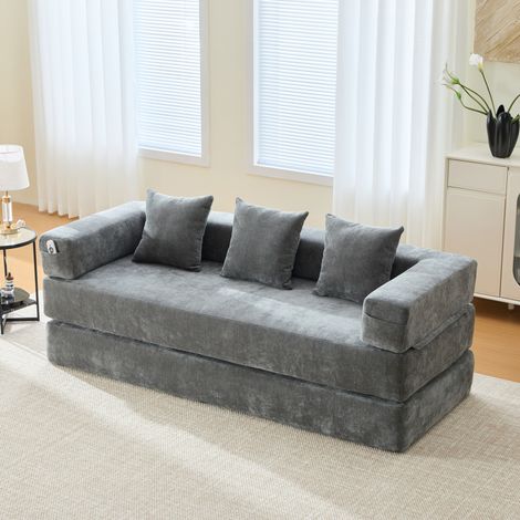 Sofá modular de chenilla gris oscuro, 198 x 79 x 60 cm, con bolsillos laterales DESVIAE (1/5)