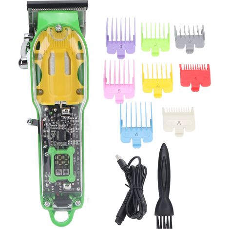 Tondeuse à Cheveux Professionnelle USB Rechargeable avec 8 Peignes de Guidage Transparente Verte (1/5)