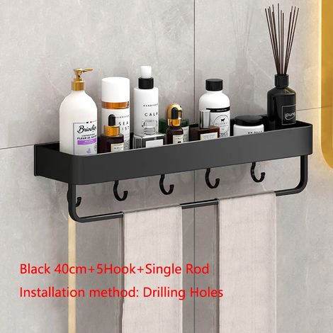 (Style noir, perçage 4,2) Étagère de douche murale flottante pour salle de bain, étagère de toilette, étagères de rangement pour armoire de cuisine, organisateurs (1/5)