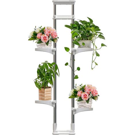 Étagère a Plantes Interieur 4 Niveaux Réglable Support Pot de Fleur Rebord de Fenêtre Télescopique en Métal Organisateur de Stockage Affichage, Hauteur Ajustable 92-160cm, Ivoire (1/5)