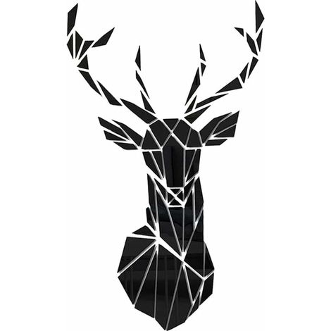 Murale Art Autocollant Tête de Cerf Autocollants Miroirs Décoration de la Maisons - 43x26cm - Noir-Fei Yu (1/4)