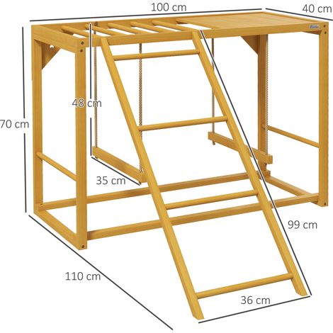 Pergola à poules en bois naturel, aire de jeux pour poules avec balançoires et échelle, structure d'escalade pour 3-4 poules, bois massif (1/5)