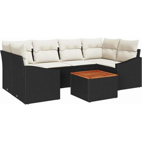 Garden Sofa Set with Storage 7 pcs Black and Cream Poly Rattan vidaXL