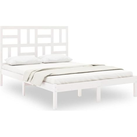Lit double  Lit adulte  Cadre de lit sans matelas blanc bois massif 140x200 cm