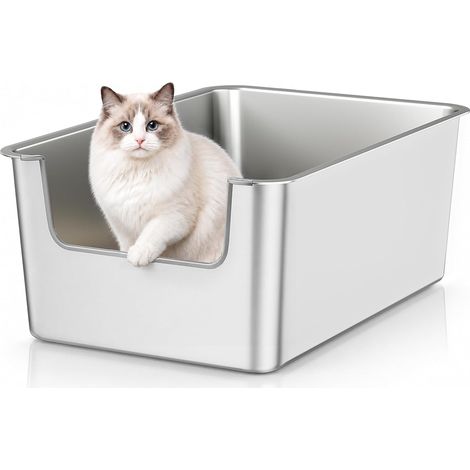 Stainless Steel Litter Tray with High Edges, Open Cat Litter Tray (1/5)