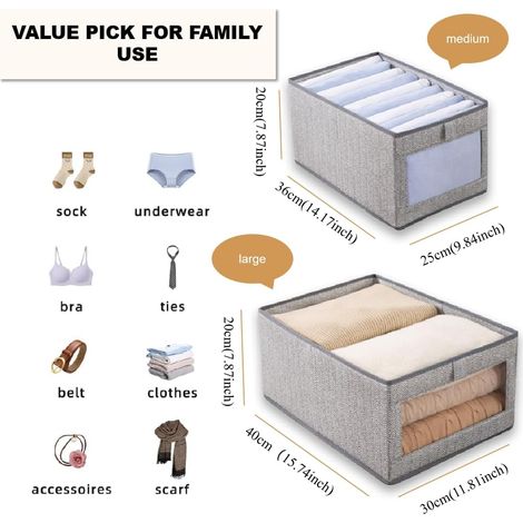Ensemble de 3 boîtes de rangement pliables en tissu avec fenêtres transparentes pour ranger les vêtements (gris, 36 x 25 x 20 cm) (1/5)