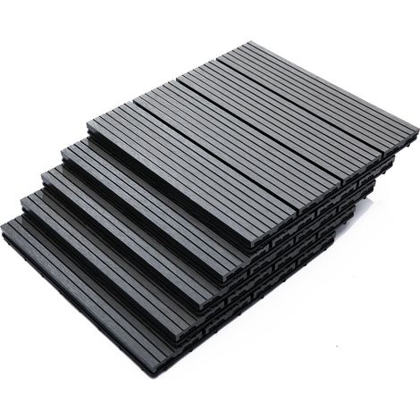 Lot de 11 dalles extérieures emboîtables antidérapantes en PEHD recyclé, 30 x 30 x 2,2 cm, grises (1/5)