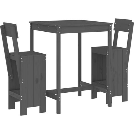 Ensemble de bar de jardin 3 pcs gris bois de pin massif (1/5)