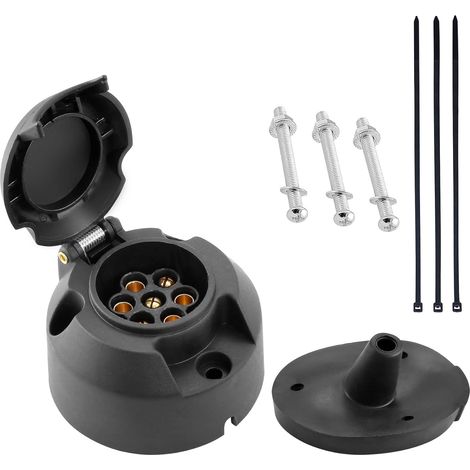Prise Remorque 7 Broches Prise Attelage 7 Plot Femelle pour Remorque Voiture,Caravane,12V Prise de remorque 7 Broches Femelle Etanche,avec Joint arrière Prise Étanche,Norme ISO 1724 (SK07S) (1/5)