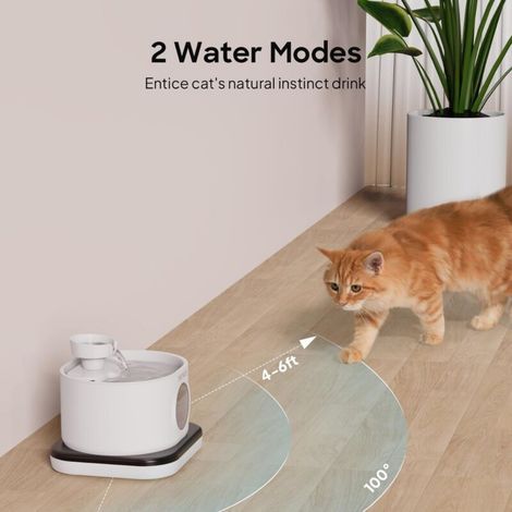 Fontaine pour chat sans fil : fontaine automatique alimentée par batterie pour animaux de compagnie, fontaine pour chat sans fil rechargeable de 95 oz/2,8 litres avec 2 modes de débit (blanc) (1/5)