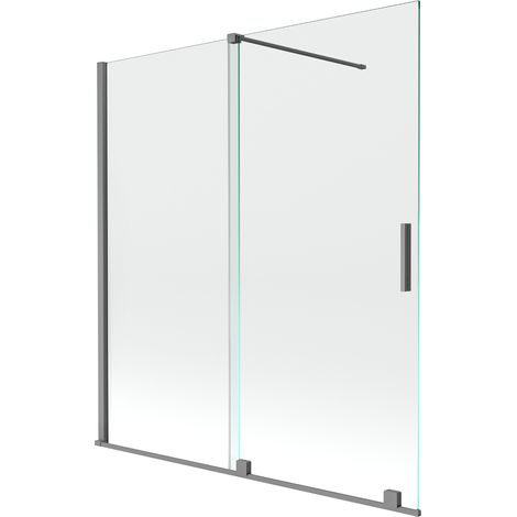 Mexen Velar paravento da bagno a 2 ante scorrevole 150 x 150 cm, trasparente, metallo brunito - 896-150-000-01-95 (1/5)