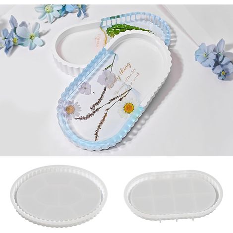 Lot de 2 moules ovales en silicone avec rainures, moules en silicone pour résine époxy, béton et plâtre, dessous de verre pour bijoux, thé, fruits, artisanat et décoration de la maison (1/5)