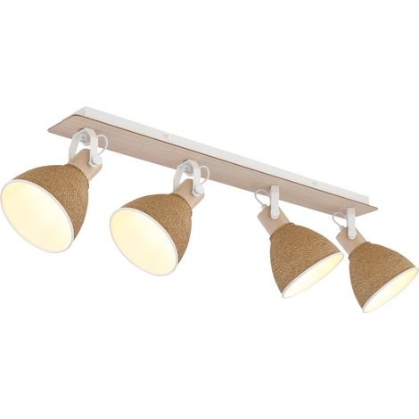 Faretto da soffitto, lampada da soggiorno in legno marrone, orientabile, a 4 luci bianche, L 85,5 cm (1/5)