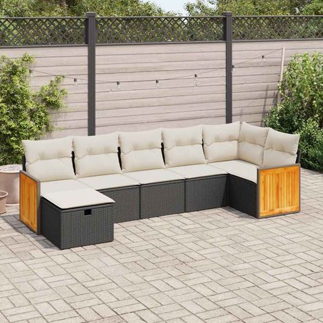 Salon de jardin 7 pcs avec coussins noir résine tressée (1/5)