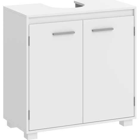 HOMCOM mueble bajo lavabo, mueble de baño con estante ajustable, 2 puertas y recorte en U, para lavabo con o sin pedestal, 60x30x60 cm, blanco (1/5)